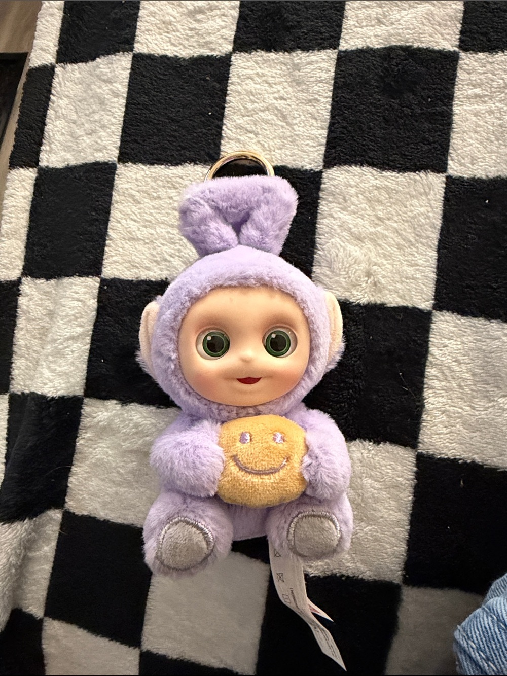 Lavender Plush Keychain Doll with Smiley Pillow - Kids Accessory